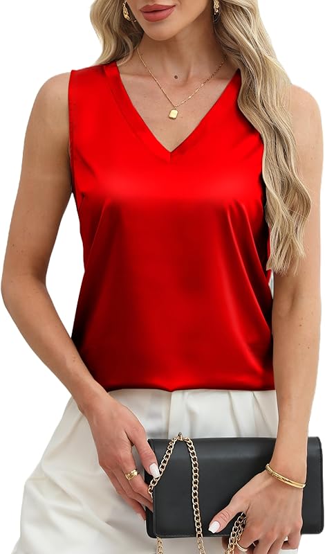 Mawor Satin Tank Tops for Women Casual V Neck Silk Basic Cami Camisoles