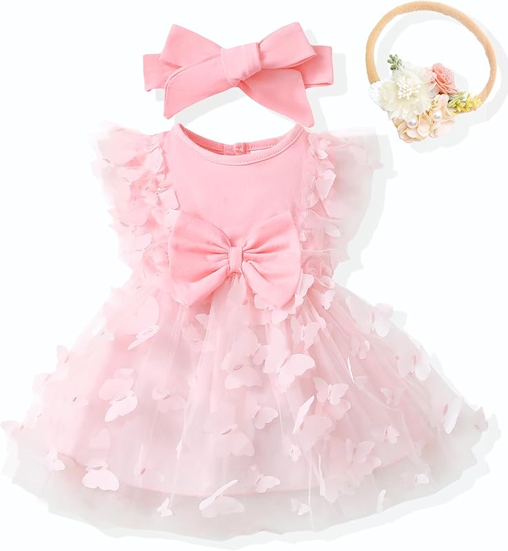 Renotemy Baby Girl Flower Dress Summer, Tutu Tulle Boho Princess Wedding Birthday Party Dresses for Infant Girls 0-18 Months