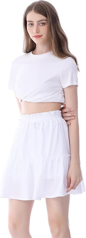 Hoerev Womens Girls Floral Flared Short Skirt Cute High Waist Ruffle Skirt Beach Mini Skirt