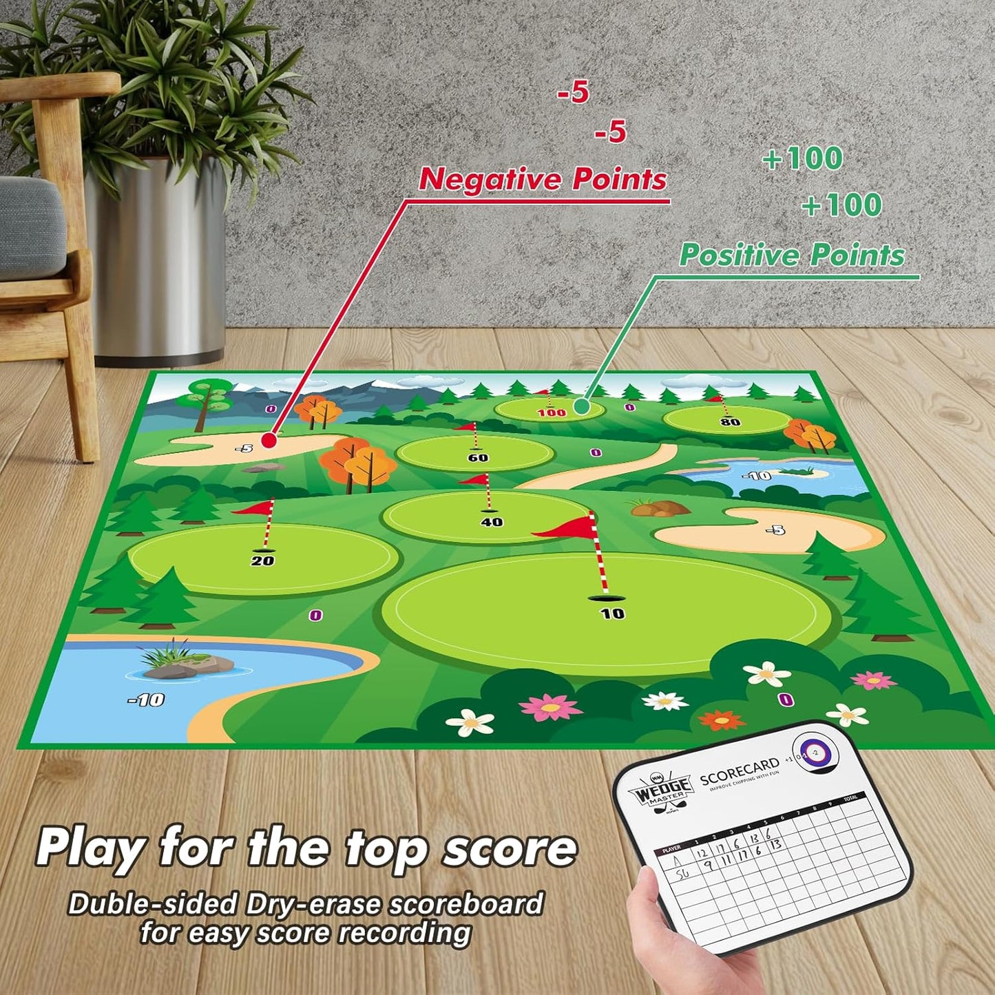 VATOS Golf Chipping Game Mat with Club, Golf Practice Mats Golf Training Mat Indoor Outdoor for Kids Adults Family, Golf Hitting Mat with 20 Balls, Play Equipment Stick Chip Golf Set Backyard Game