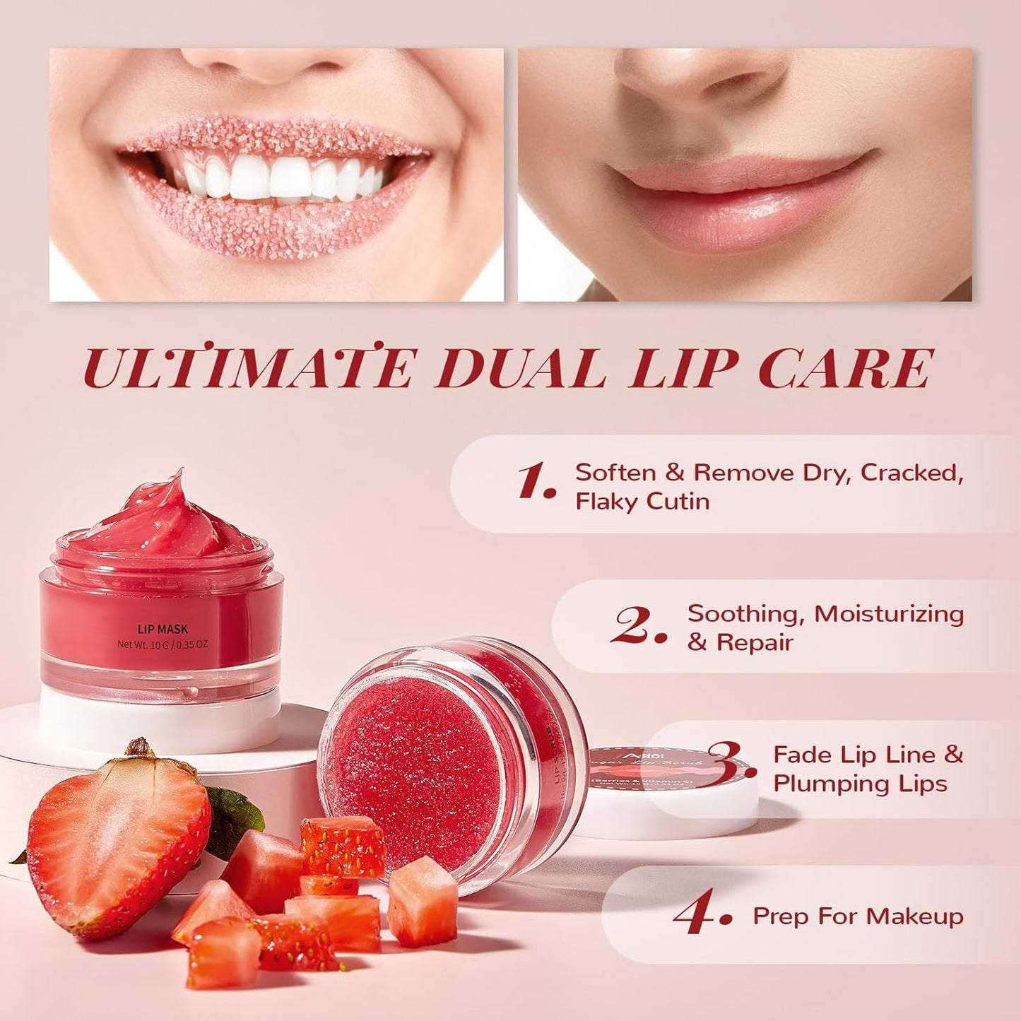 Lip Scrub & Lip Mask Set, Lip Sleeping Mask, Overnight Treatment Lip Care Products, Holiday Gift Set for Girls, Moisturize & Nourish, Dry Cracked Lips, Intense Hydration with Vitamin C