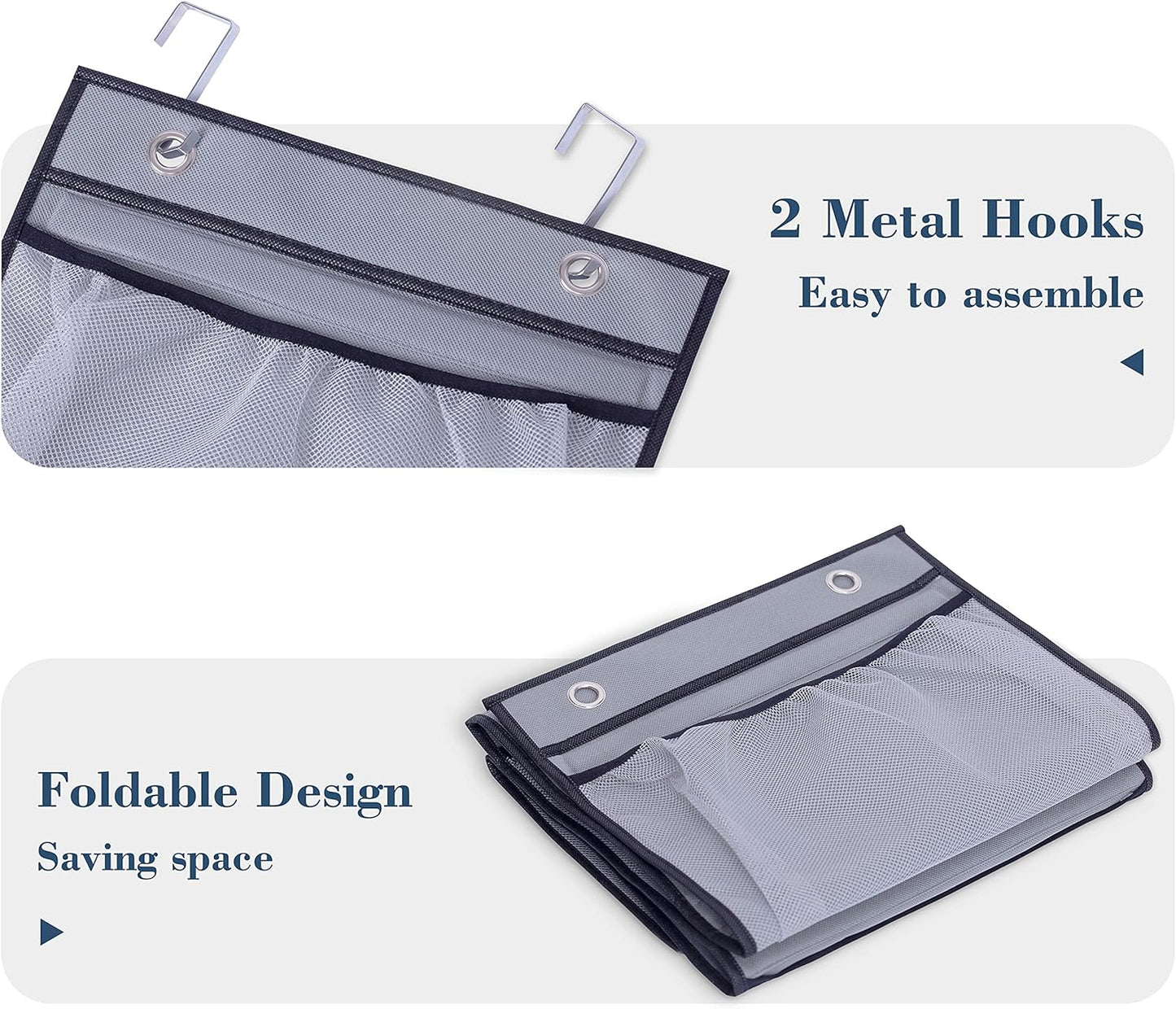 KEETDY Hanging Shelves Over the Door Organizer Storage for Closet with 5 Pockets Organizer for Bedroom Bathroom, 2 Pack(Grey)