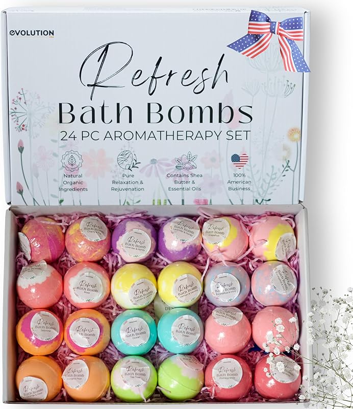 EvolutionUSA Lavender Dreams Bath Bombs for Women, 12 Organic Flower Bath Bombs, Soft Lavender Bath Bombs, Womens Bath Bombs Gift, Lush Bath Bombs for Girls, Relaxing Bathbombs, Bath Balls