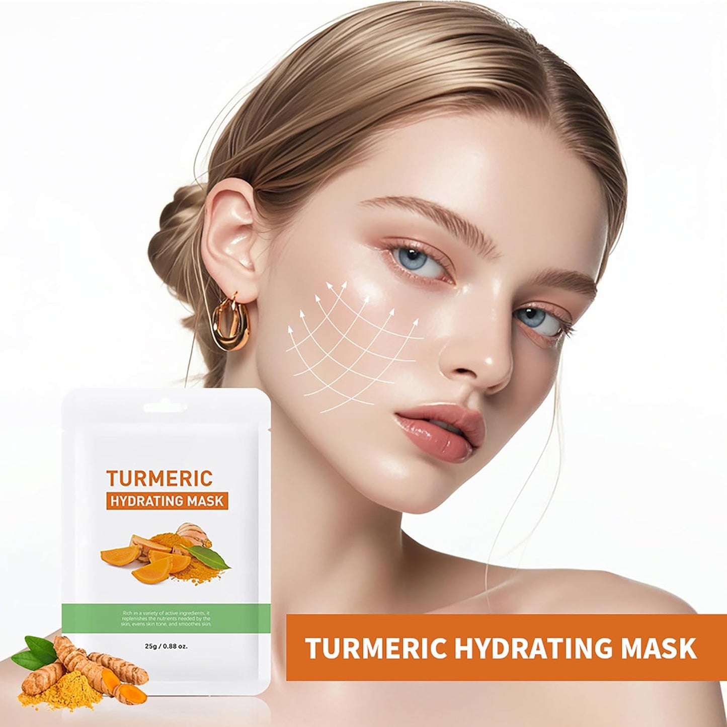 5 Packs Turmeric Hydrating Mask Face Sheet Mask for Ance, Restore Fragile Skin, Soothes Post-Sun Skin, Moisturizing & Firming Face Masks Skincare, Facial Mask Sheet Masks for Oil Control