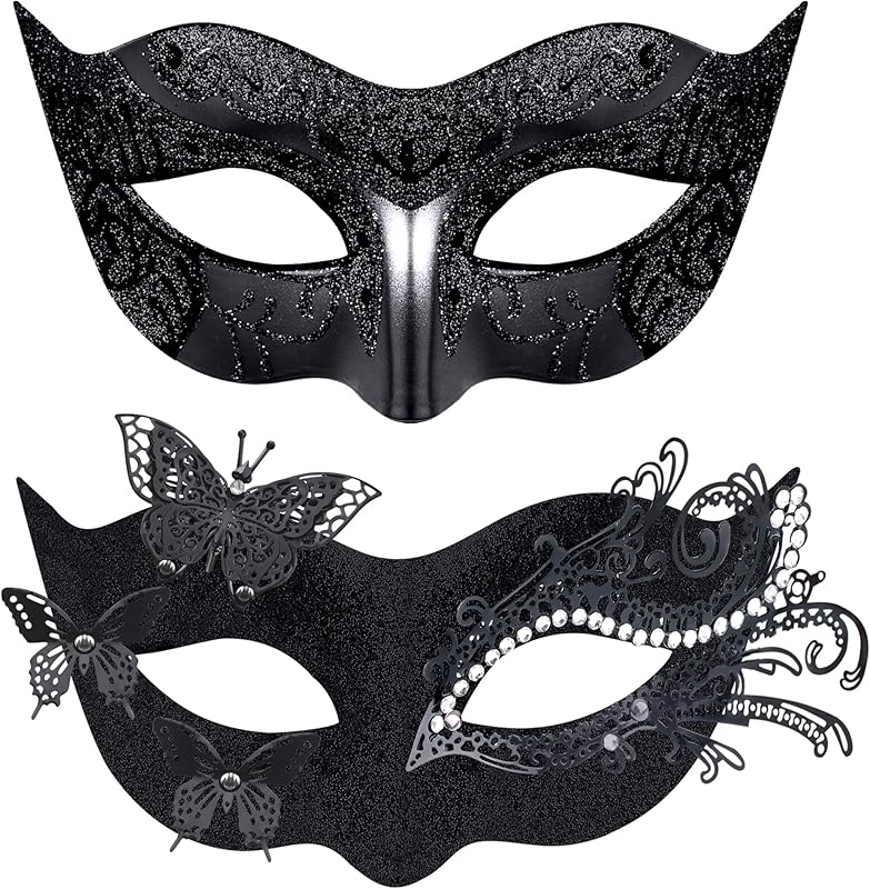 SIQUK Couple Masquerade Masks Metal Venetian Party Mask Halloween Costume Mask Mardi Gras Mask for Couples Women and Men
