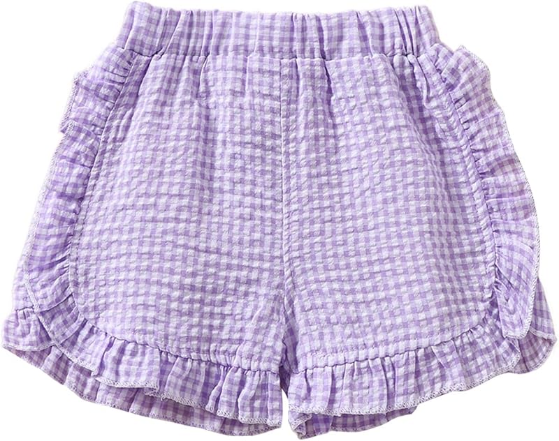 Toddler Baby Girl Ruffle Shorts Gingham Plaid/Solid Elastic Waist Shorts Pants Bottoms Casual Summer Outfit
