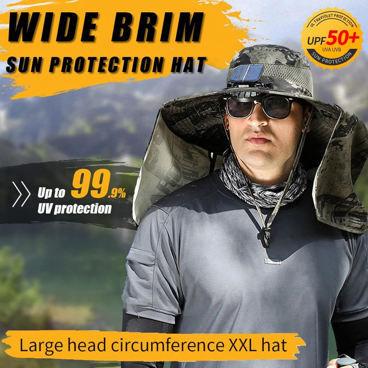 Wide Brim Solar Fan Outdoor Fishing Hat Hats for Men Women & USB Charging,Upf50+