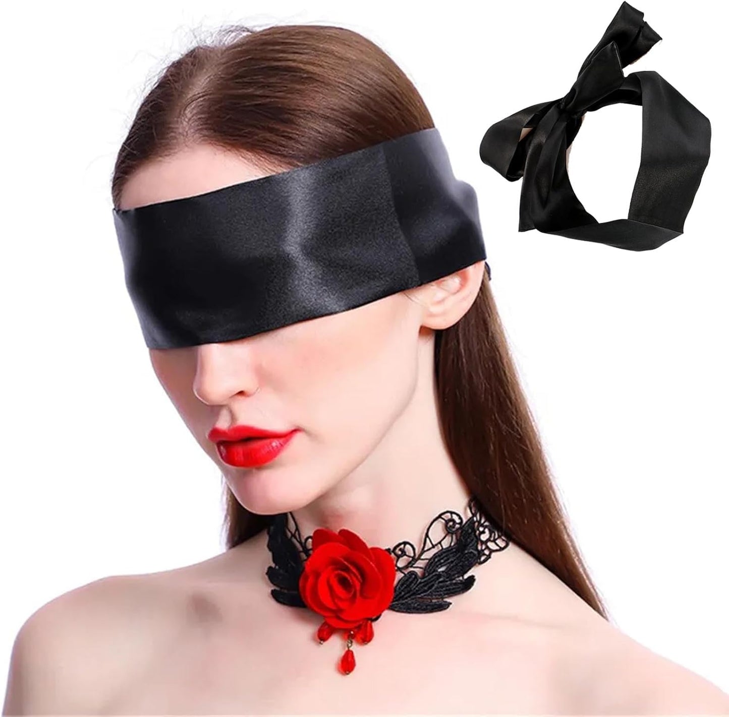 AWAVM Blindfold,3 Pcs Silk Satin Blindfold,Eye mask for Sleeping Games Satin Silk Eye Covers Satin Sleep Mask Valentine Gift 145cm(Black Red Rose Red)