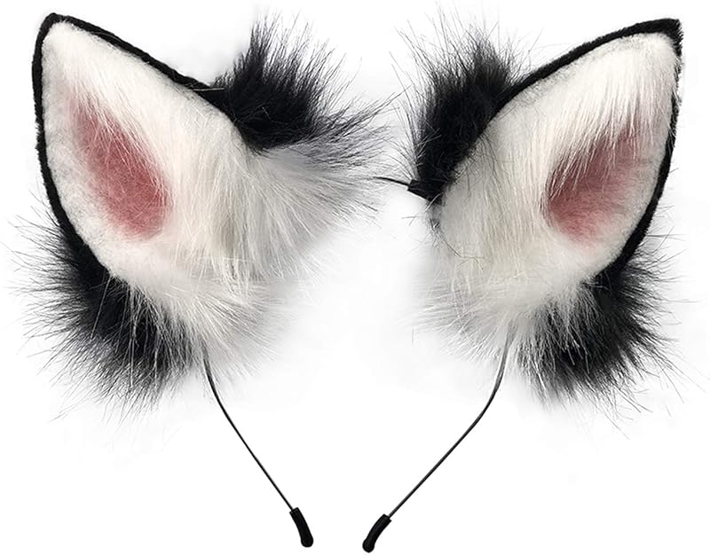 QinRuan Fox Cat Long Fur Ears Hair Headwear Wolf Animal Anime Halloween Cosplay Costume