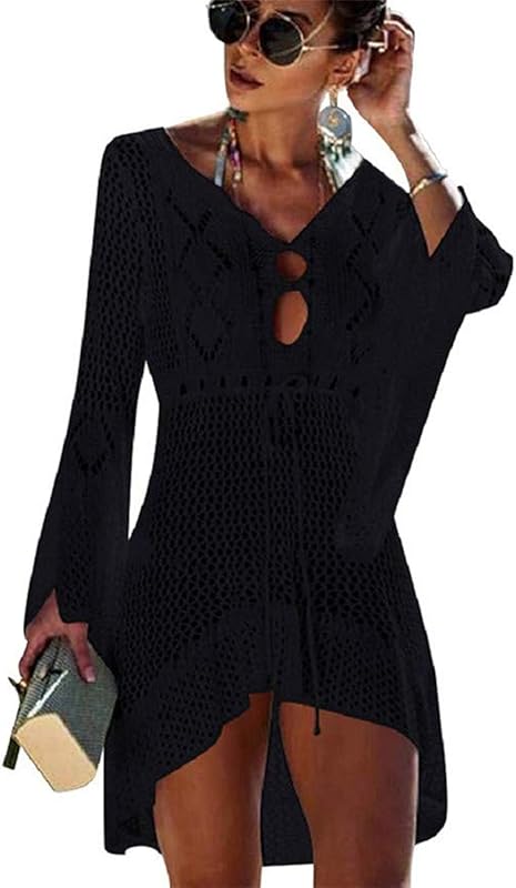 TMEOG Strandkleider Damen Kurze Kleid Badeanzug Bikini Spitze Crochet Cover Up