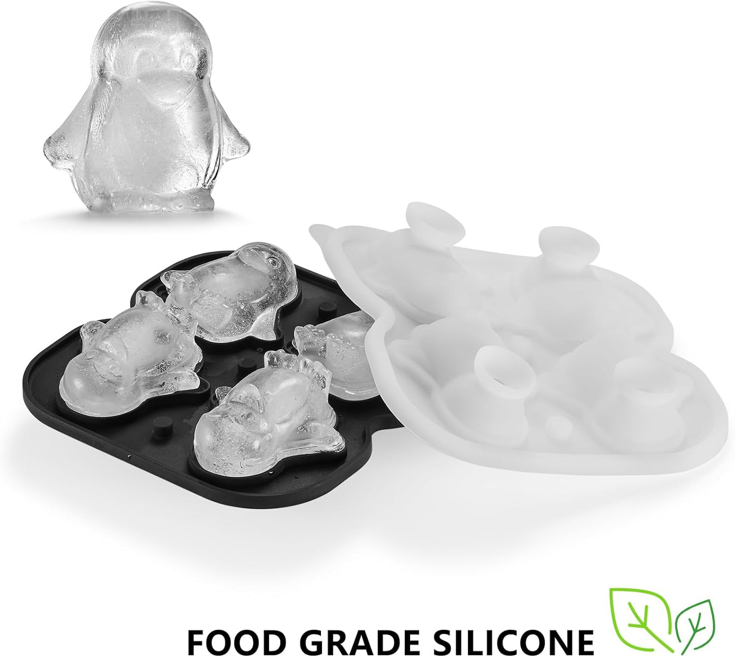 Penguins Ice Cube Tray Fun Shapes, Odd Novelty Cute Penguin Gifts, 2.2" Large Silicone Whiskey Ice Mold for Cocktails,Bourbon,Brandy, w/Funne