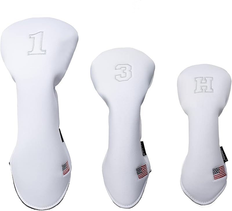 Golf Head Covers Driver Fairway #3#5 Hybrid USA Flag Memory Foam, for Men Women (Grey or White)