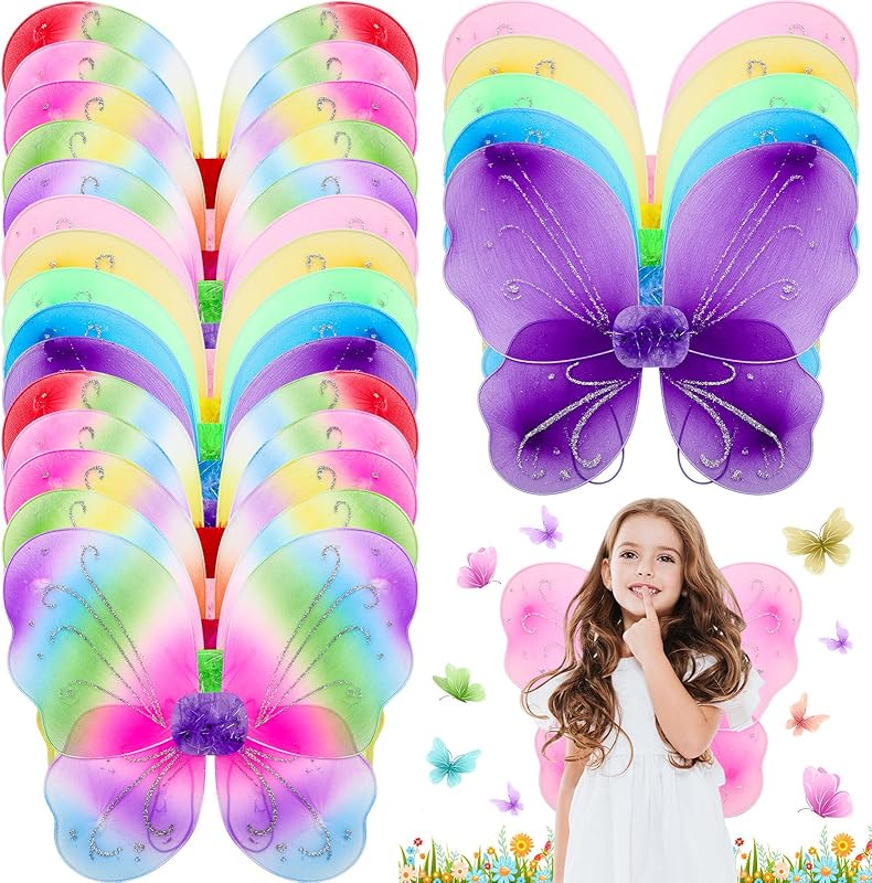 Chivao 20 Pieces Fairy Wings Butterfly Wings Dress up Birthday Wedding Decoration Halloween Party Accessory for Kids Girls