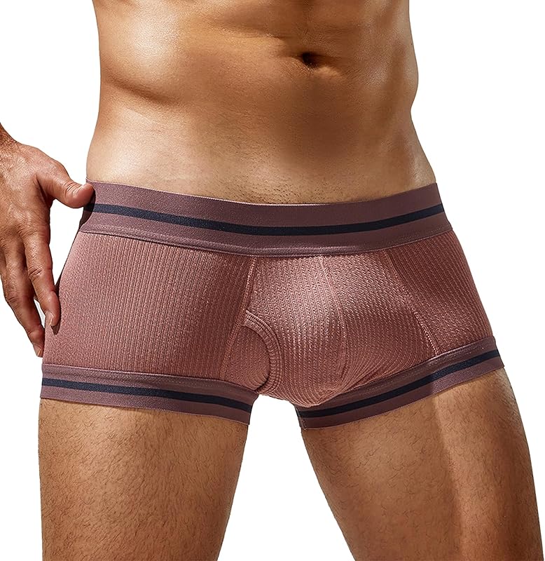 SEAUR Men's Pouch Boxer Briefs Seamless Ribbed Underwear Low Rise Breathable Trunks Stretchy Underpants