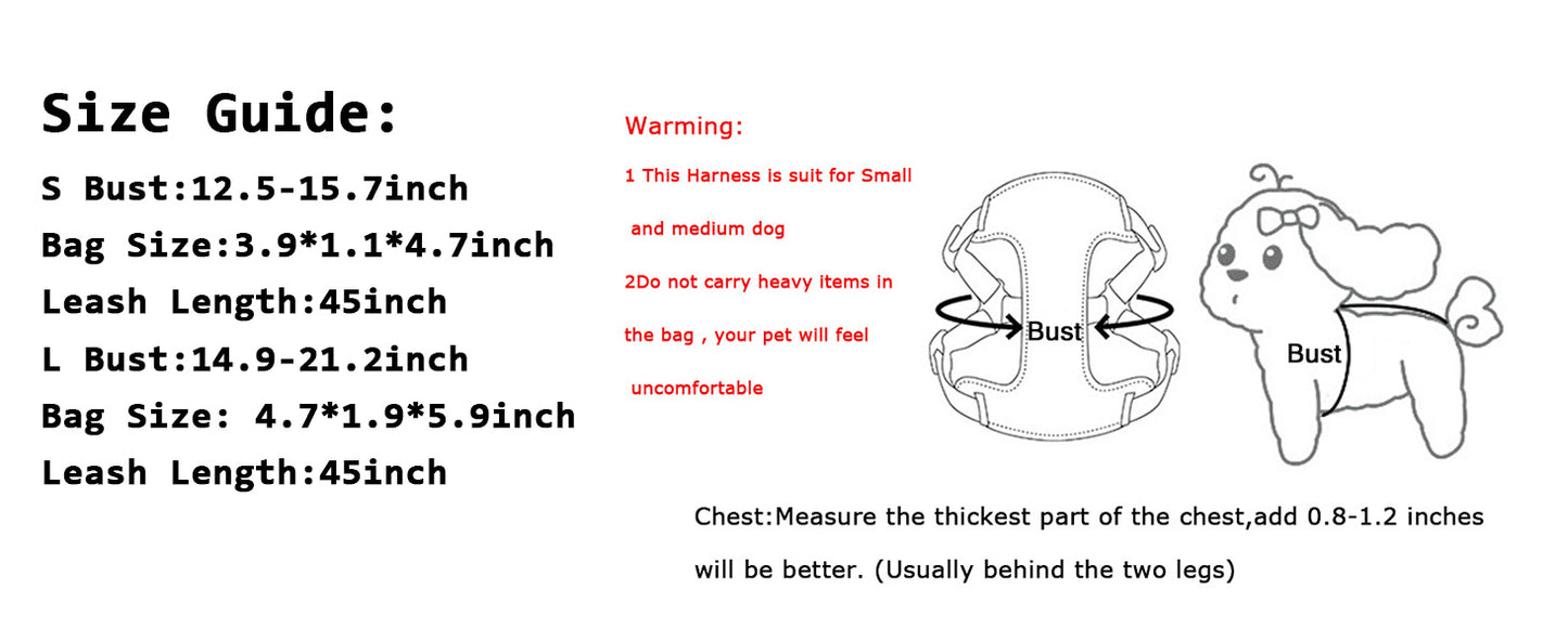 FLAdorepet Dog Backpack Harness with Leash, Dog Poop Bag Dispenser, Pet Self Carrier Adjustable Travel Hiking Walking Harness Backpack for Small Medium Dogs (L(Fit:10-15lb), Pink)