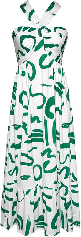 GRACE KARIN 2025 Women's Criss Cross Halterneck Sleeveless Summer Floral Print Flowy A Line Maxi Dress