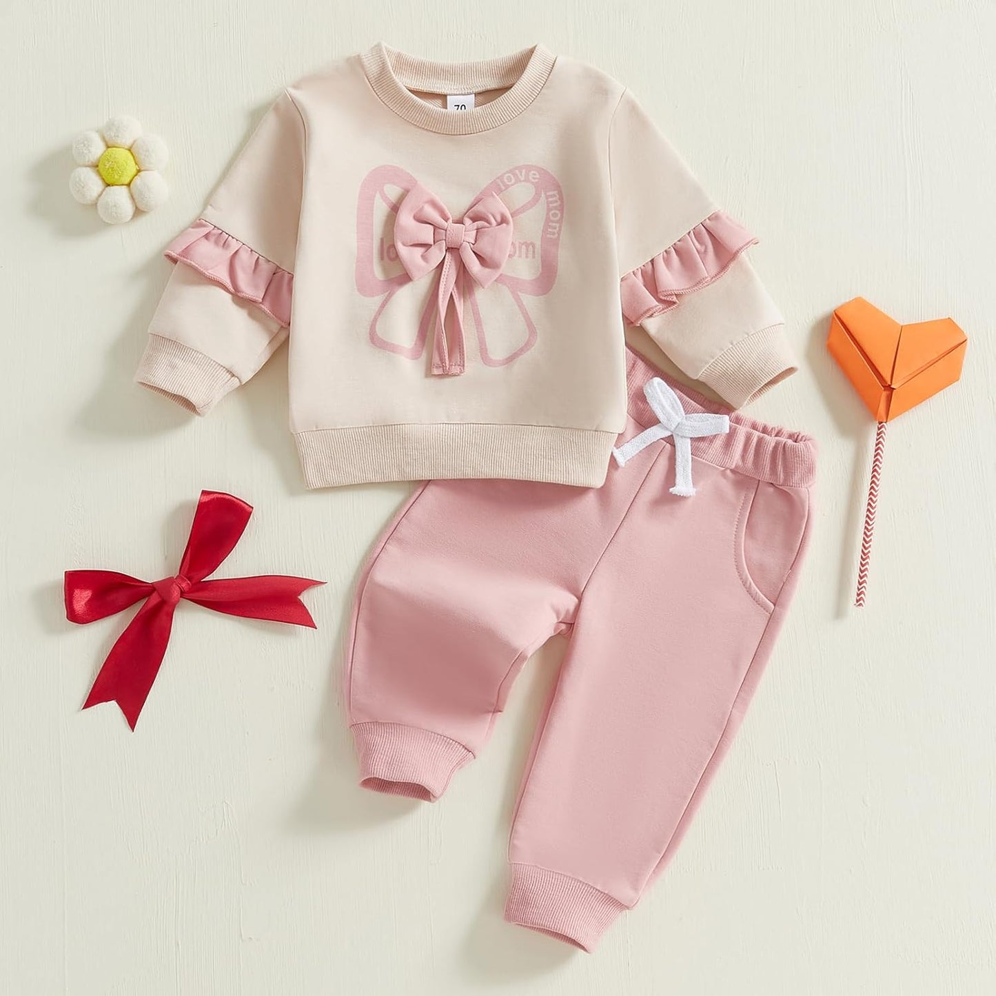 Mubineo Toddler Baby Girl Clothes Bowknot Sweatshirt Outfits Fall Winter Long Sleeve Tops Pant Outfit Sweatsuit Set