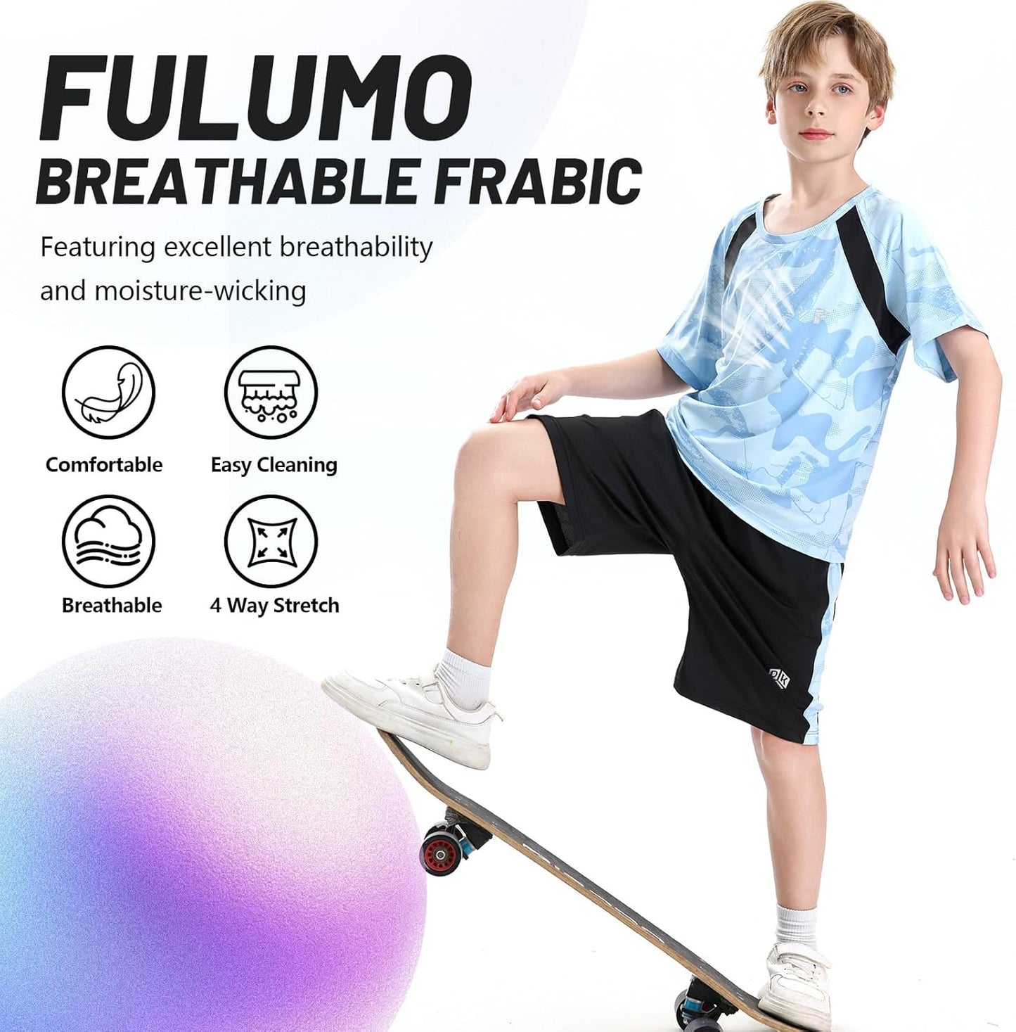Boys Active Shorts Set - Comfortable 2 Piece T-shirt & Mesh Shorts Summer Outfit for Kids (5-14)