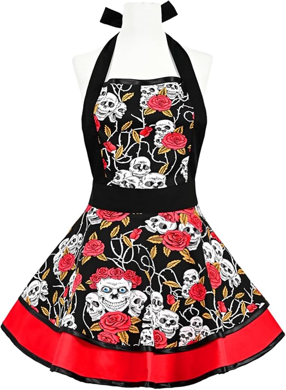 Violet Mist Cute Lovely Retro Aprons for Women Girls Ladies Sexy Vintage Aprons Black Pink Vintage 50s Apron Halloween Christmas Apron Cooking Kitchen Ruffle Apron for Housewife Waitress Mother's Gift