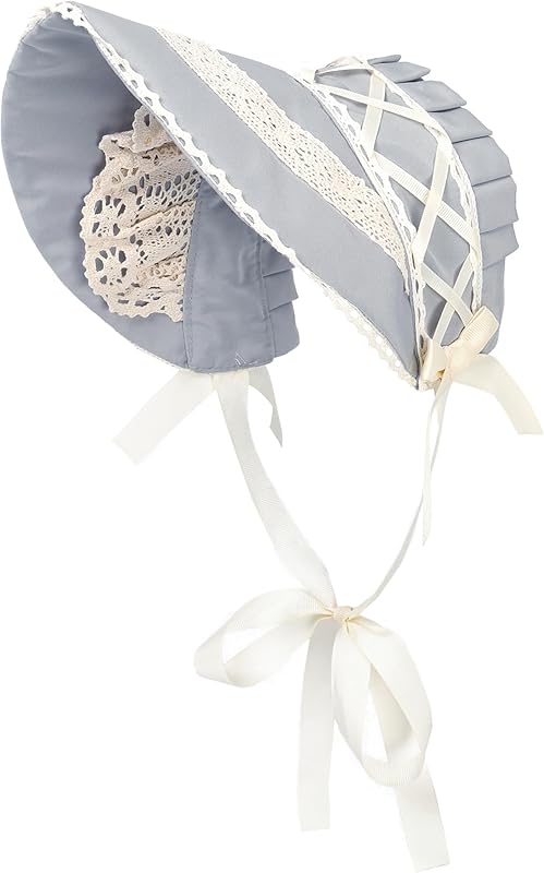FURPHI Victorian Bonnet Colonial Hat with Lace Tea Party Costume Sun Cap for Women