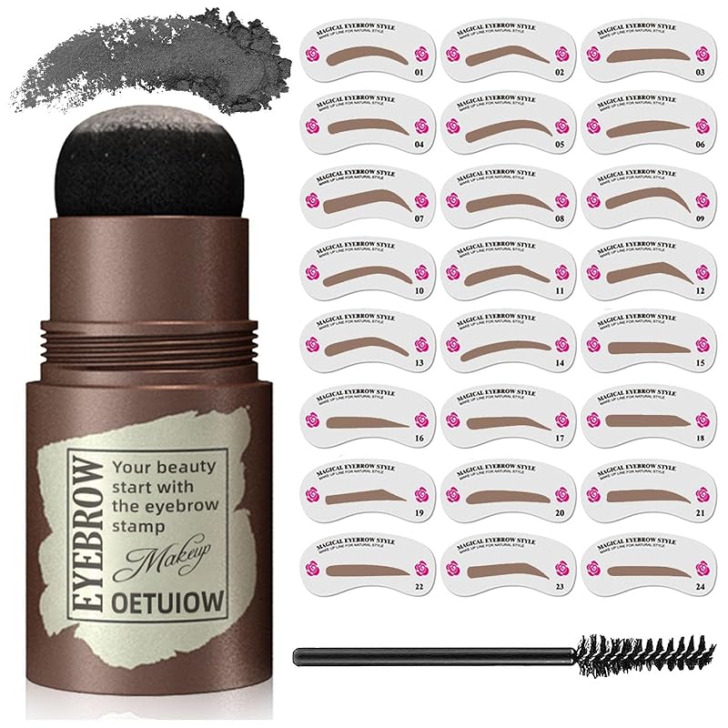 Eyebrow Stamp and Eyebrow Stencil Kit, Eye Brow Stencil Kit for Beginners 24 Reusable and Washable Eyebrow Shaping Kit, Brow Stencil and Stamp Kit Smudge-Proof & Long-Lasting (Light Brown)