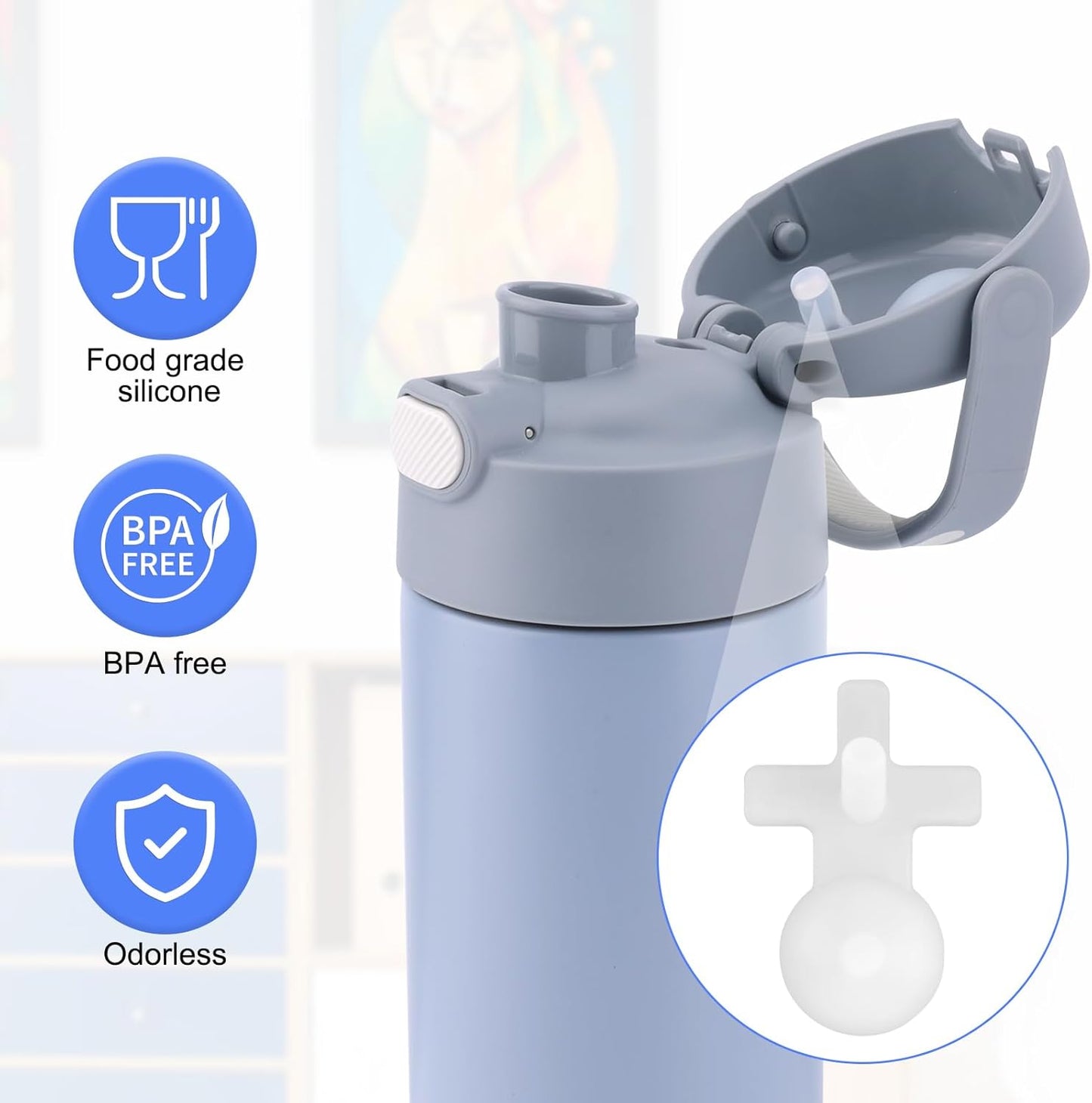 4pcs Replacement Leak Stopper for Thermos Funtainer 16 Oz Stainless Steel Vacuum Insulated Bottle, Spill Stopper Water Bottle Lid Seal Plug Replacement Parts Accessories for Thermos Funtainer