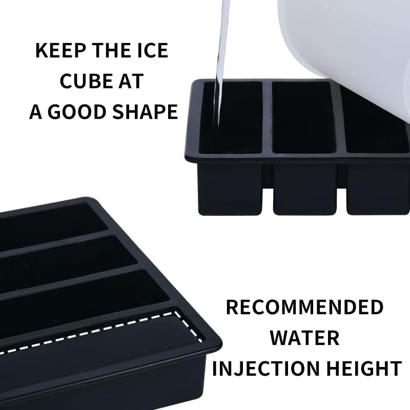 LONGFITE Large and Long Ice Cube Tray 2 Pack Silicone Freezing Container Sticks with Lid for Whiskey, Water Bottle, Food Leftovers and Baking
