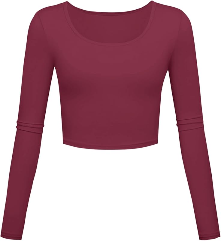 Long Sleeve Crop Tops for Women Workout Basic Clothes for Teen Ladies Fitted Slim Scoop Neck Cute Yoga Shirts