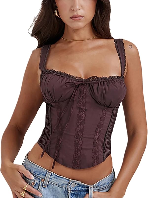 Women's Lace Up Cami Corset Tops Cold Shoulder Zip Side Ties Back Sexy Going Out Bodyshaper Bustier Top