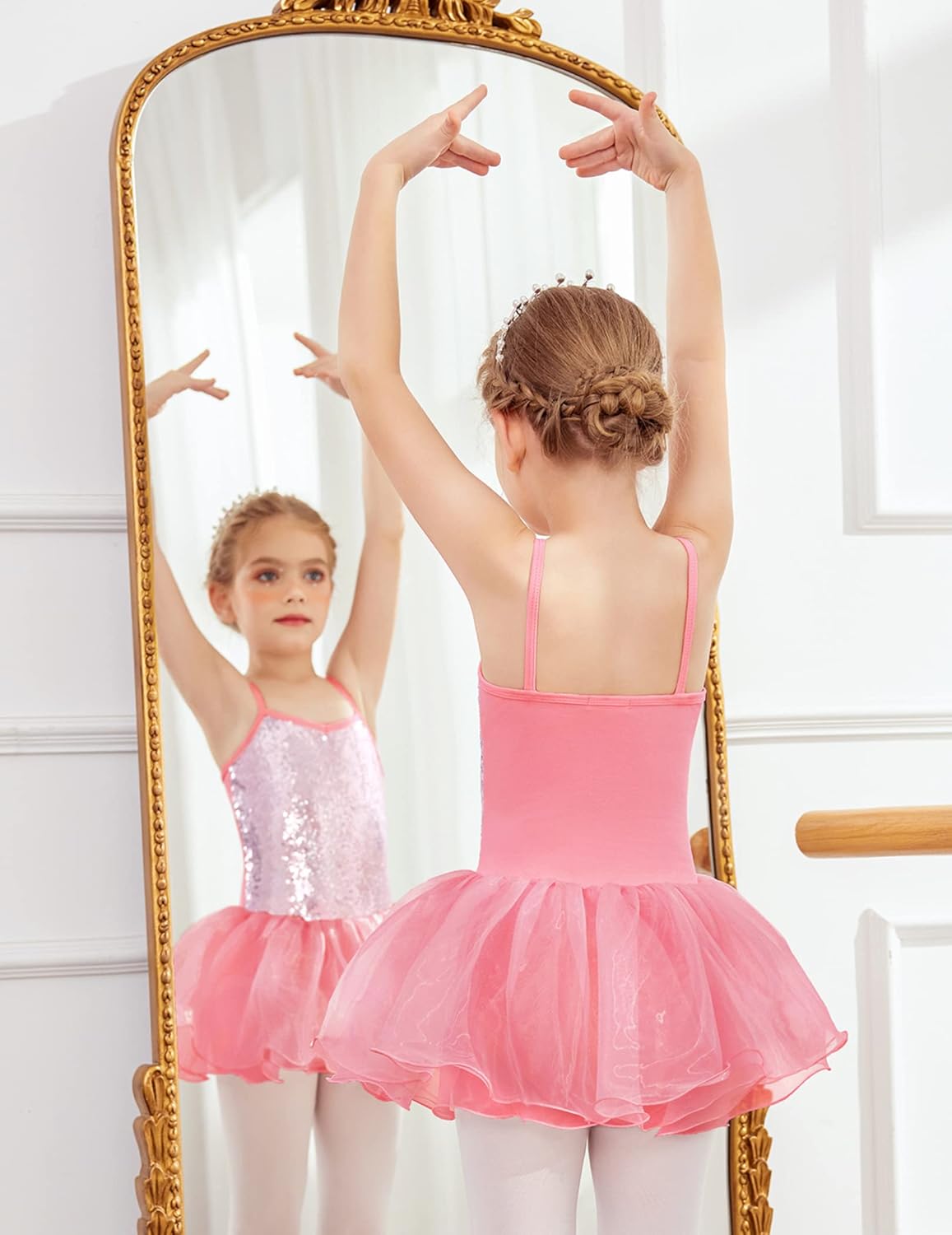Zaclotre Little Girls Sequin Leotard Sparkly Strap Ballet Leotards Tutu Dress Ballerina Outfit Dance Costume for Kids