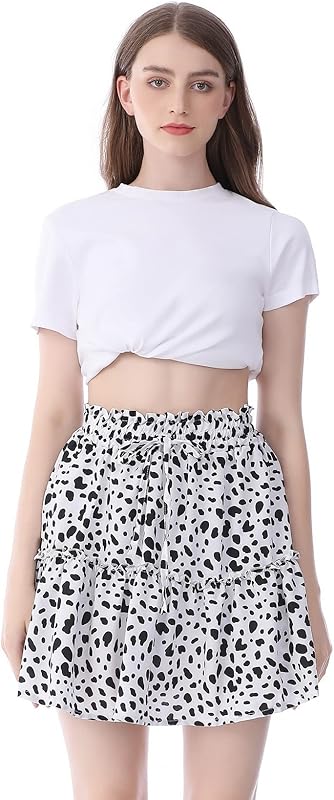 Hoerev Womens Girls Floral Flared Short Skirt Cute High Waist Ruffle Skirt Beach Mini Skirt
