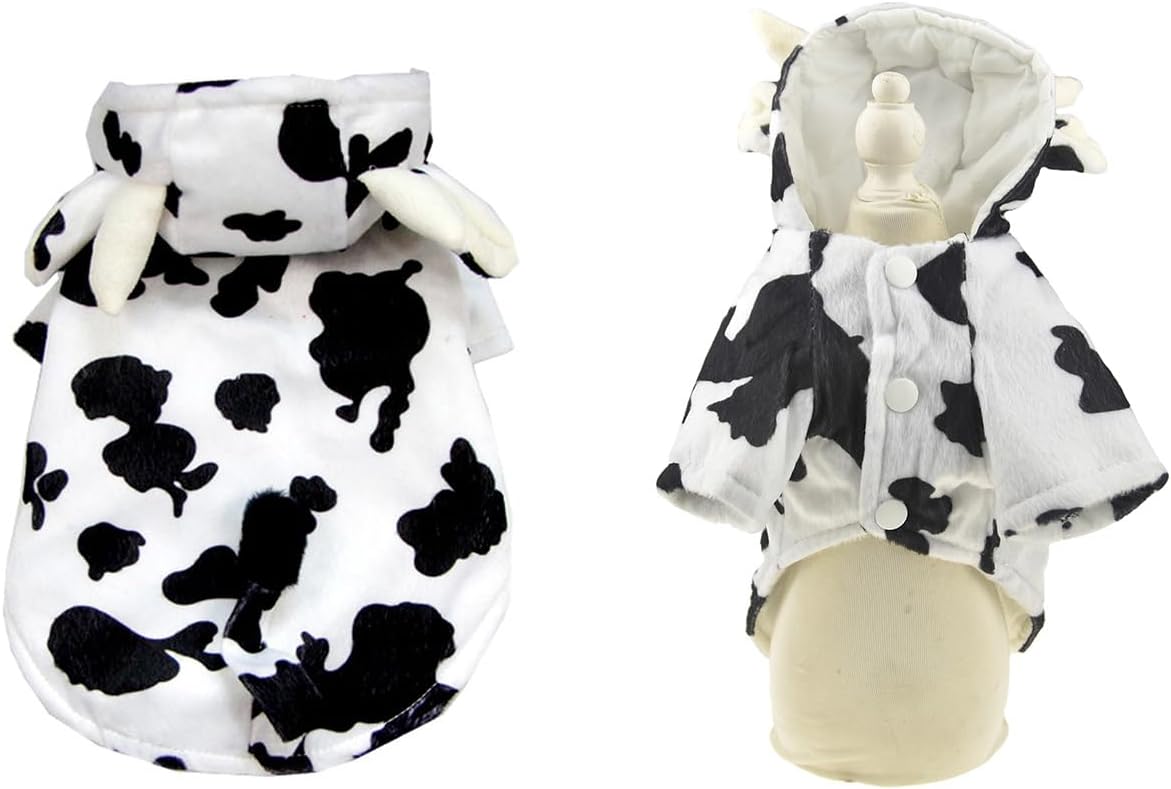 FLAdorepet Halloween Dog Cow Costume Outfits for Small Medium Large Dog Winter Fleece Puppy Jacket Coat Hoodie Funny Dog Clothes Golden Retriever (White, S)