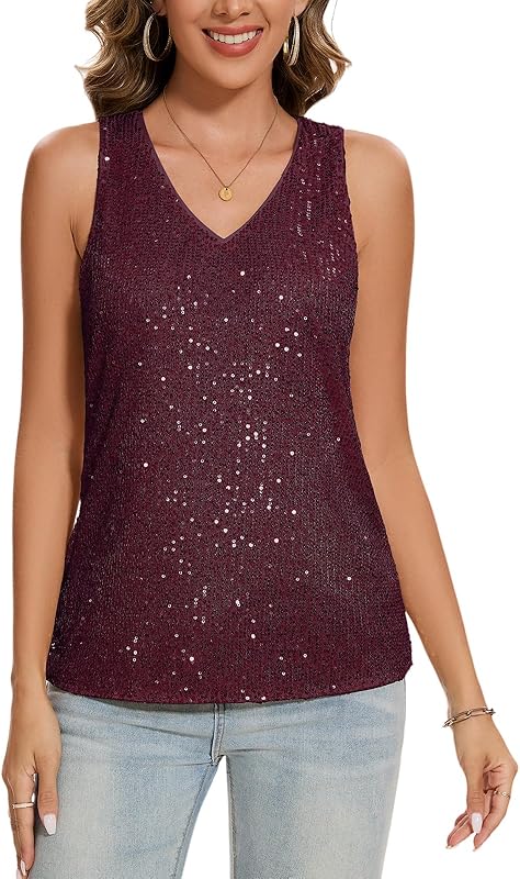 MINTLIMIT Womens Full Sequin Tank Tops Glitter Club Party Sleeveless Shirt Sparkle Blouses V-Neck Loose Shimmer Vests