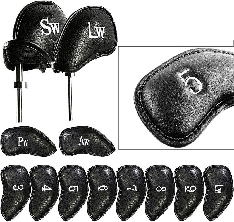 FINGER TEN Golf Iron Head Covers Value 12 Piece Set, Synthetic Leather Deluxe Club Headcover, Universal Fit Main Iron Clubs Gift Set