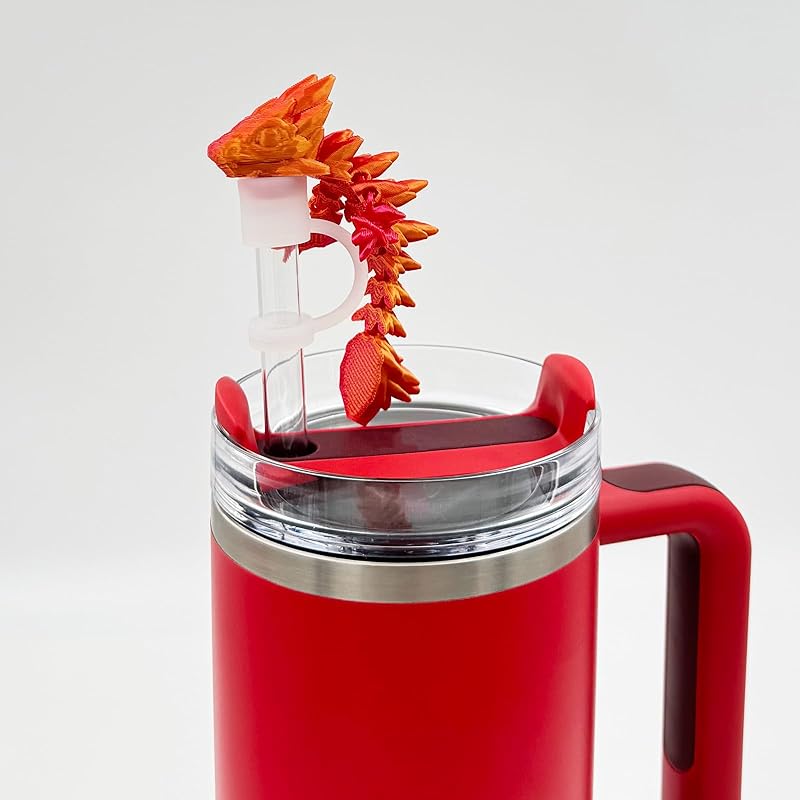Dragon Straw Cover Cap Compatible with Stanley 30 & 40oz Straw Cup, Silicone Straw topper with 3D Printed Dragon, Cool Tumbler Accessories (Blue-Purple), Halloween Decorations