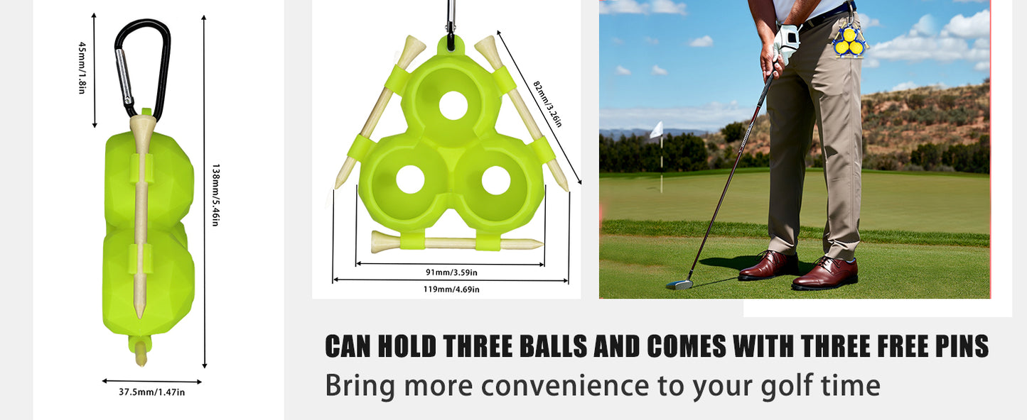 Golf Ball Tee Holder, Soft Silicone Golf Tee Rack for 3 Balls and 3 Tees, Golf Ball Holder with Clip for Bags, Essential Golf Ball Bag for Players