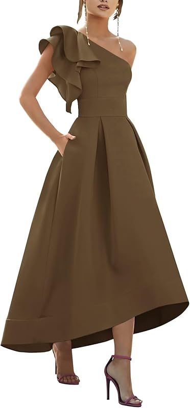 One Shoulder Satin Mother of Bride Dresses 2025 High-Low Ruffle Formal Evening Party Gowns