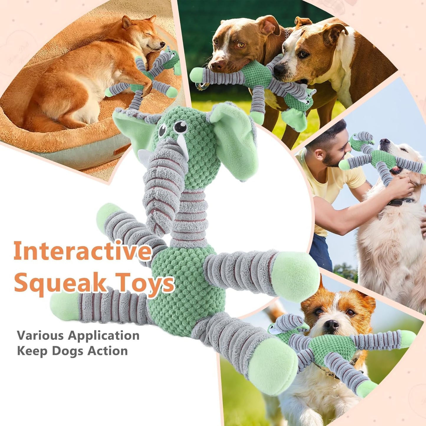 Quietschspielzeug für Hunde, große Plüsch-gefüllte Hunde, interaktives Kauspielzeug, um sie zu beschäftigen, niedlicher Elefant, Tier, Haustiere, Welpen, Hund, Plüschspielzeug mit weichem Stoff für