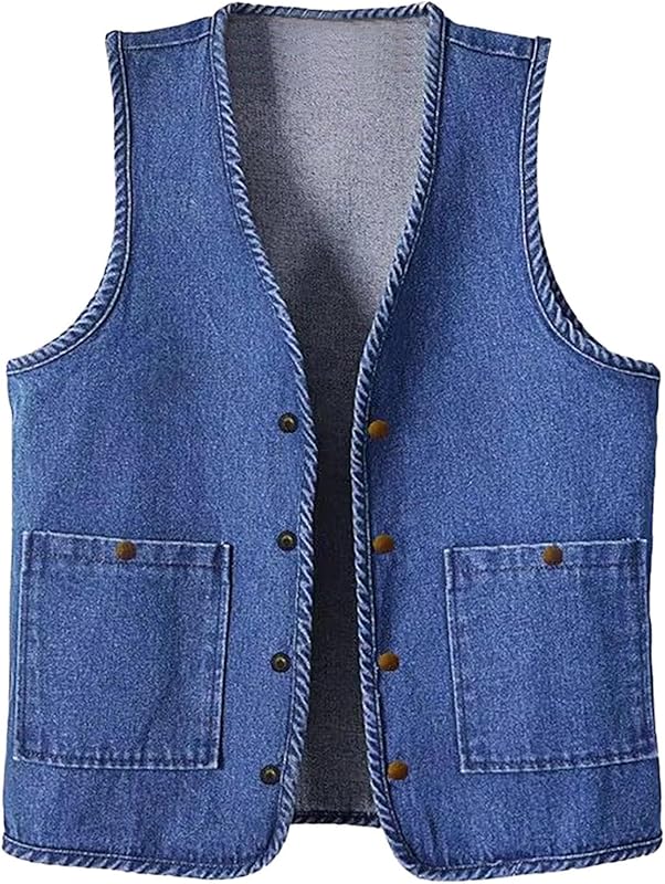 Womens Sleeveless Denim Vest V Neck Button Down Jean Waistcoat Y2K Casual Trendy Loose Fit Lightweight Jackets with Pockets