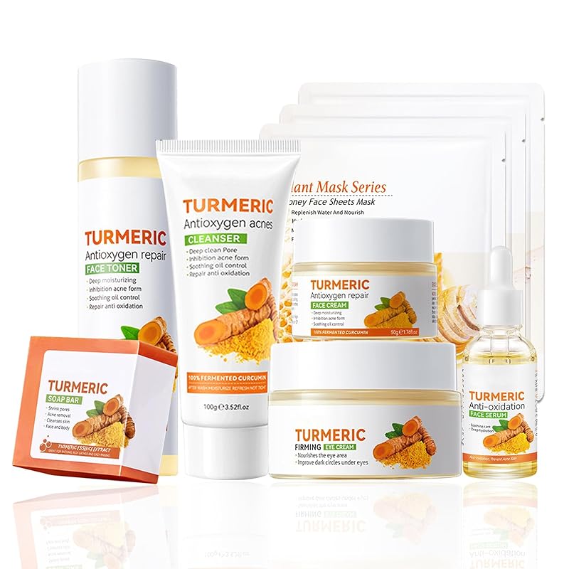 Aloe Vera Face Skincare Set,9 Pcs Aloe Vera Skin Care Set with Face Masks,Exfoliating Gel, Wash,Toner, Serum, Moisturizer Cream,Eye Cream,Moisturizing Skin Care Kit