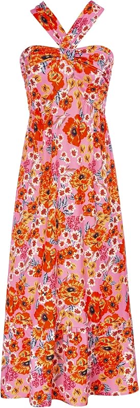 GRACE KARIN 2025 Women's Criss Cross Halterneck Sleeveless Summer Floral Print Flowy A Line Maxi Dress