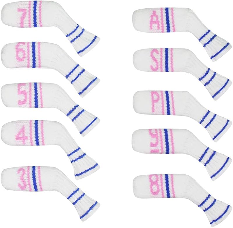 Scott Edward 1/7/10 Pcs Knitted Golf Club Head Covers for Irons Wedge Cuteness and Basically Socks Shape Washable Golf Club Head Protector on Classic Stripes Style,Double Sided Customization