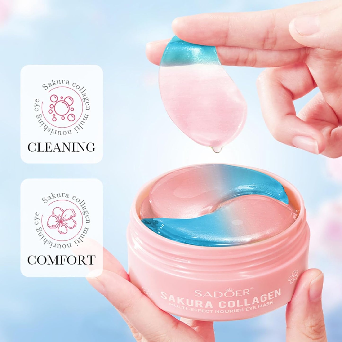 Sakura Eye Masks, 30 Pairs Collagen Gel Under Eye Patches, Crystal Eye Masks Reduce Wrinkles and Dark Circles, Moisturizing & Anti-Aging Reducing Eye Wrinkles Skincare