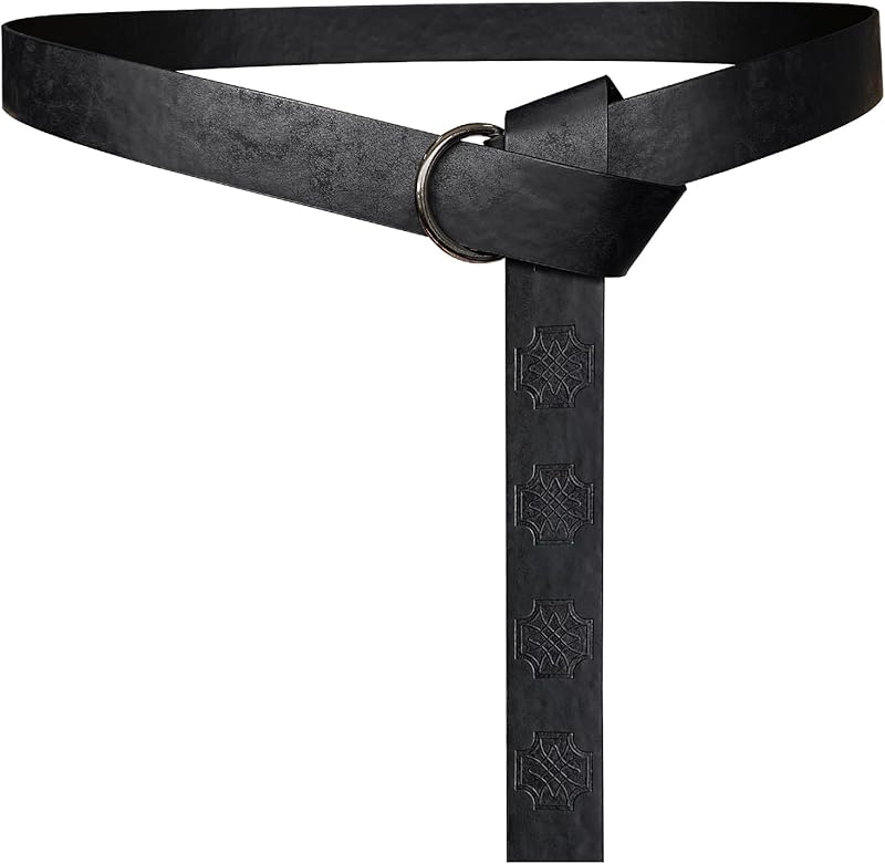 HiiFeuer Medieval Embossed PU Leather O-Ring Belt, Retro Renaissance Knight Belt