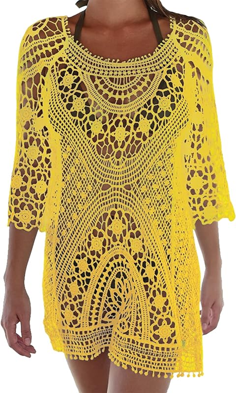 TMEOG Strandkleider Damen Kurze Kleid Badeanzug Bikini Spitze Crochet Cover Up