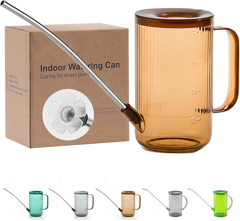 Long Spout Watering Can Indoor, Small Watering Cans for House Plants, Flowers, Succulents 33.8oz(Green)