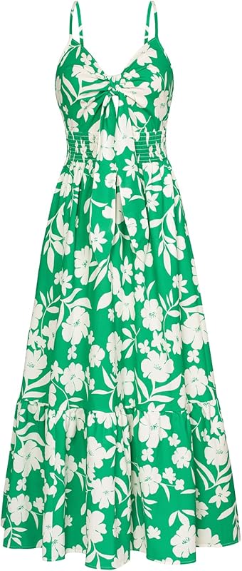 GRACE KARIN Women's 2025 Summer Maxi Dress Floral Tie Front Spaghetti Strap Casual Boho Beach Flowy Sundress with Pockets