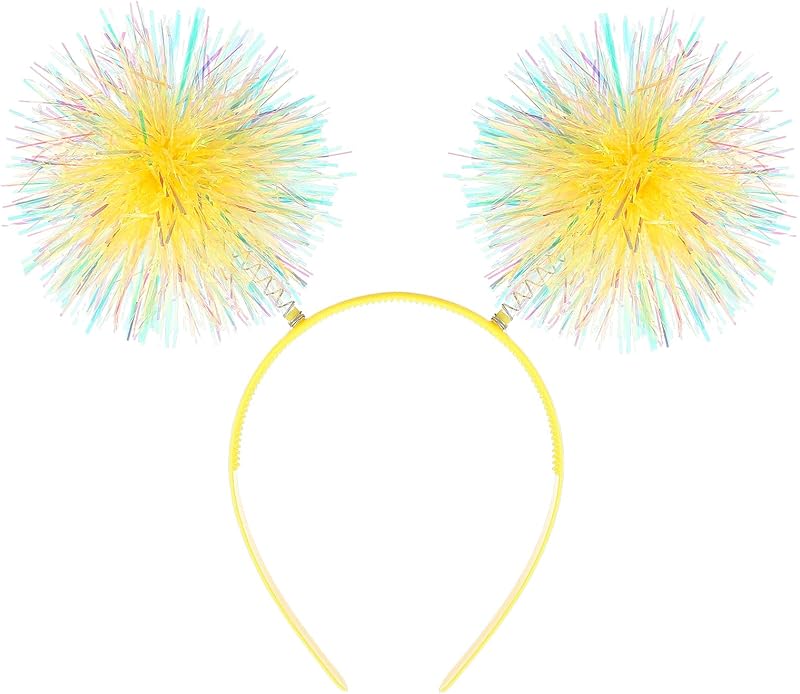 Foil Strips Pom Pom Headband Tinsel Fashion Headband Fluffy Ball Hair Loop Cosplay Hair Accessory for Women Girl Party