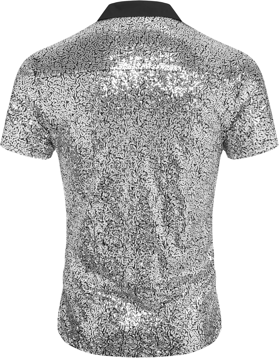 AstoSeu Men's Sequin Dress Shirt 70s Disco Costume Sparkle Party Short Sleeve Button Down Shirts