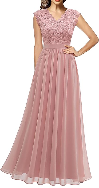 Dressystar Women's V Neck Sleeveless Lace Bridesmaid Dress Wedding Party Gown